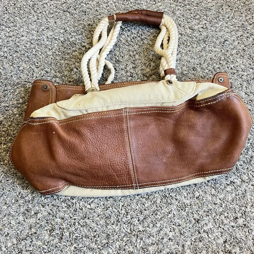 Vintage GAP 1969 Tote Shoulder Bag Canvas/Leather Tan Brown Well Made Purse - Picture 2 of 10